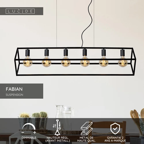 Lucide FABIAN - Suspension - 6xE27 - Noir - USP